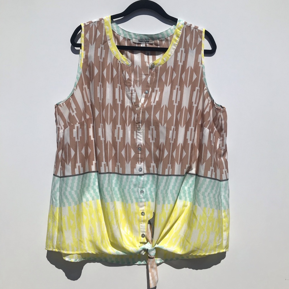 Daniel Rainn Sheer V-Neck Tie Up Blouse Tank Top